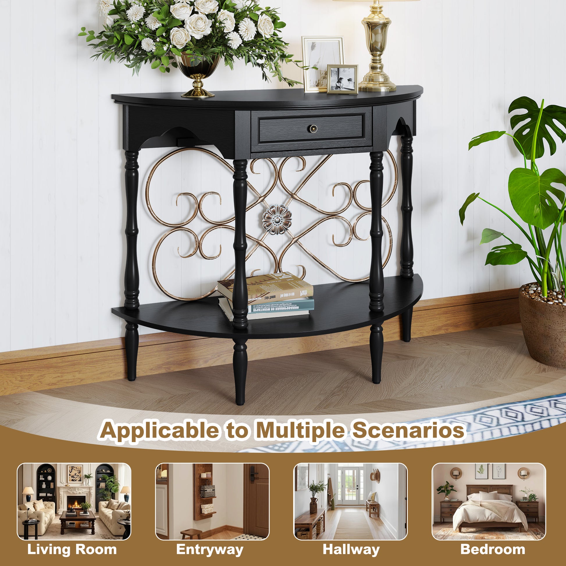 CBJCBJ Retro Console Table with Drawers, Assembled Entryway Storage Table, Accent Table for Hallway,Black