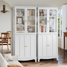 CBJCBJ Modern Bookcase with Storage, Display Cabinet with Glass Doors, Storage Cabinet with Adjustable Shelves,White