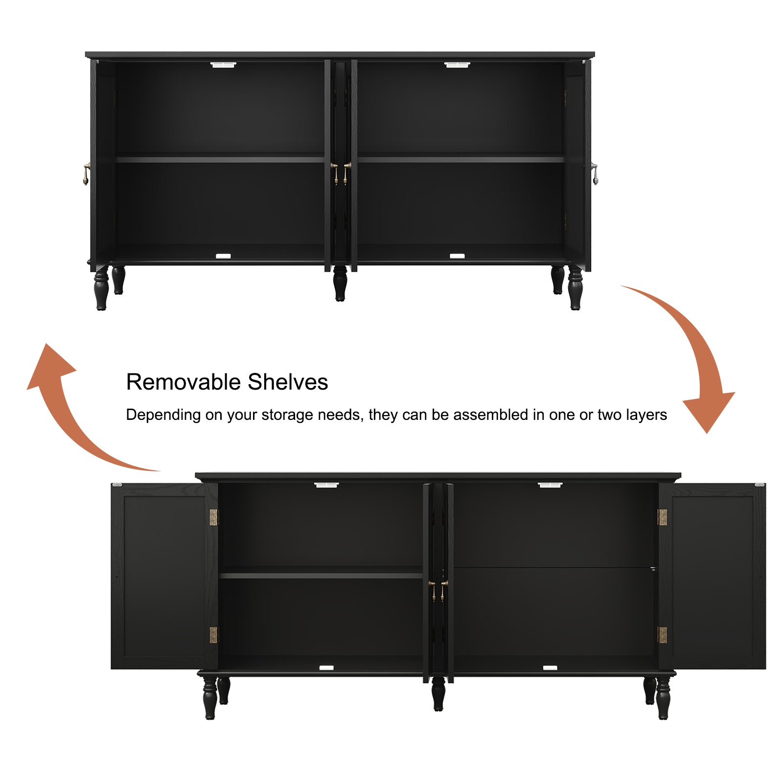 CBJCBJ 58" Retro Sideboard Buffet Cabinet with Storage, Accent Cabinet for Kitchen, Living Room,Black