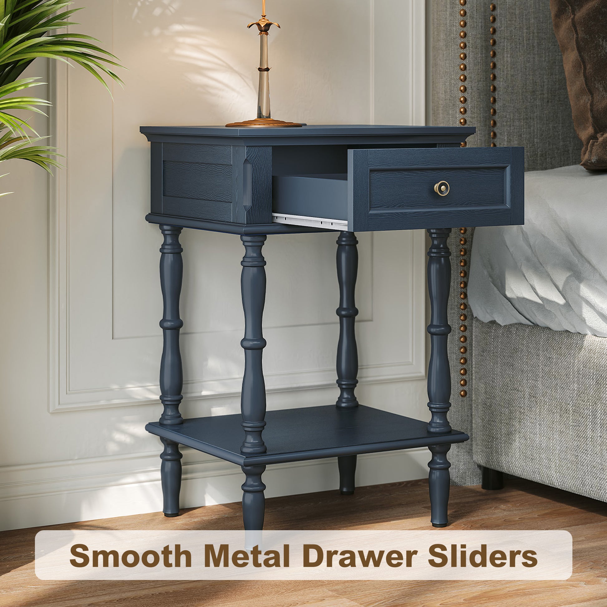 HLR 20" Mid Century Nightstand, Assembled Wood Bedroom End Table with Drawers & Shelves