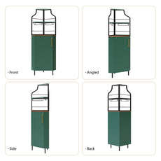 HLR Corner Coffee Bar Cabinet with LED Strip, 4-Tiers Modern Tall Liquor Cabinet with Wine Rack for Dining Room, Green