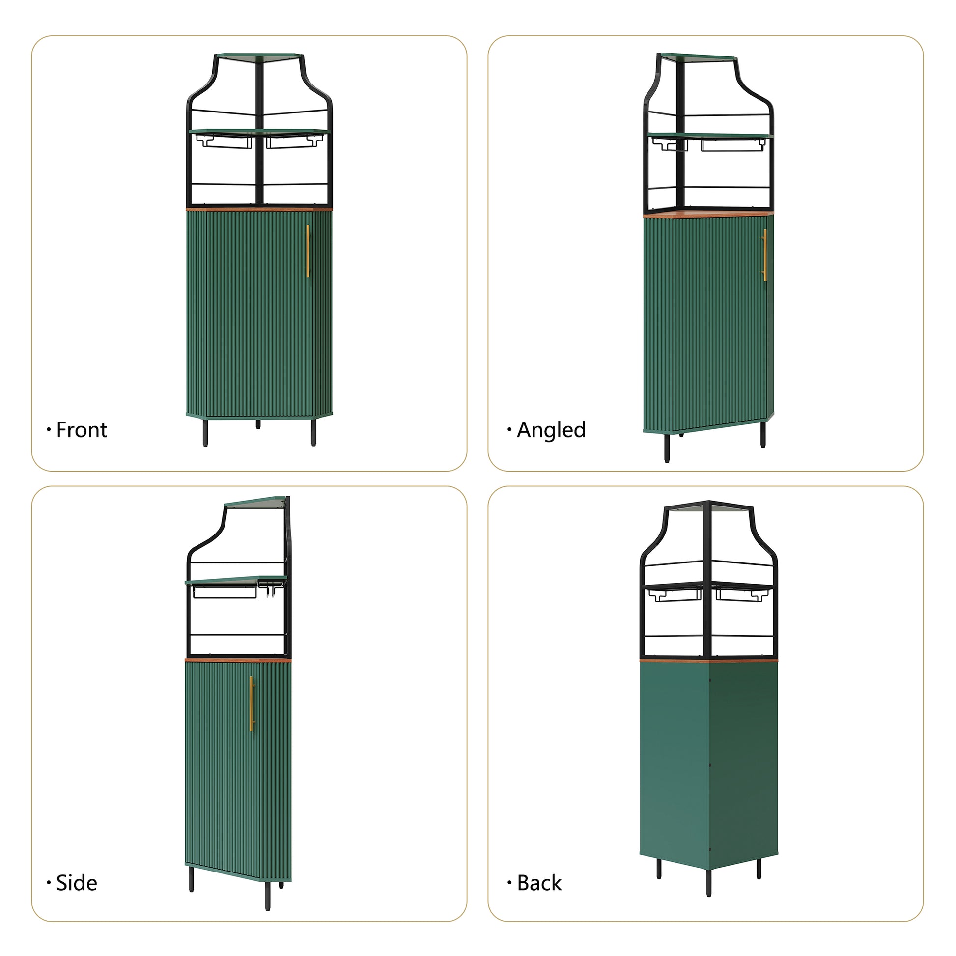HLR Corner Coffee Bar Cabinet with LED Strip, 4-Tiers Modern Tall Liquor Cabinet with Wine Rack for Dining Room, Green