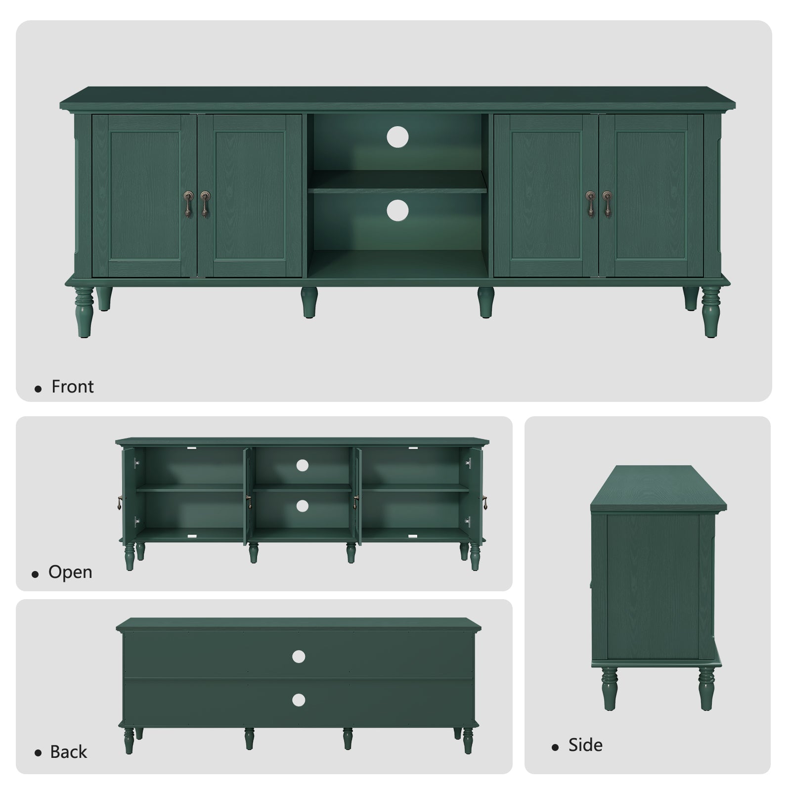 HLR 67" TV Stand, for TVs up to 75", Mid-Century Wood Entertainment Center for Living Room, Green