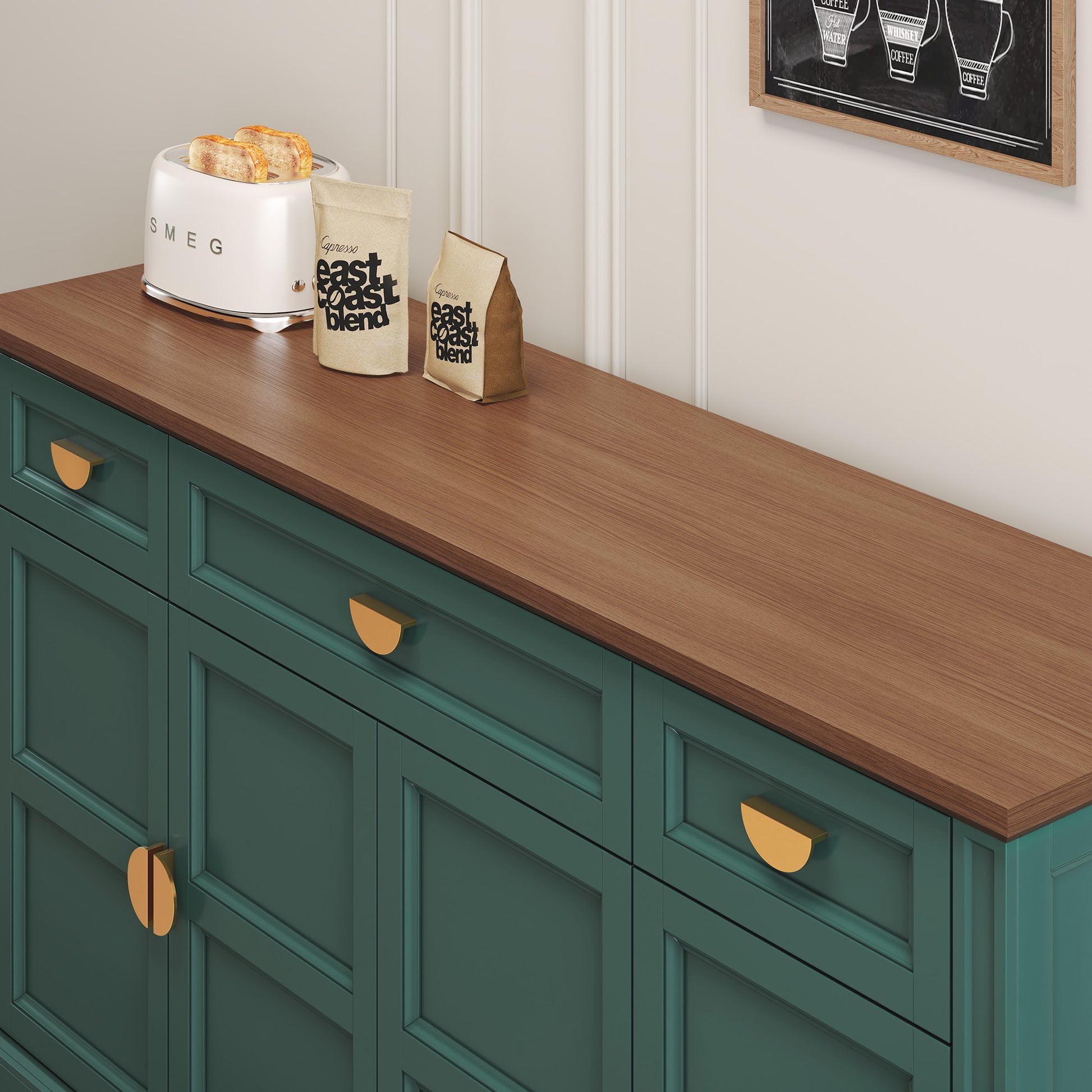 CBJCBJ Modern 60" Large Sideboard Storage Cabinet with Drawers, Farmhouse Wooden Coffee Bar
