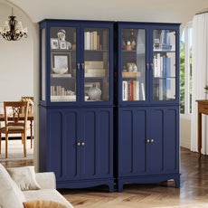 CBJCBJ Modern Bookcase with Storage, Display Cabinet with Glass Doors, Storage Cabinet with Adjustable Shelves,Blue