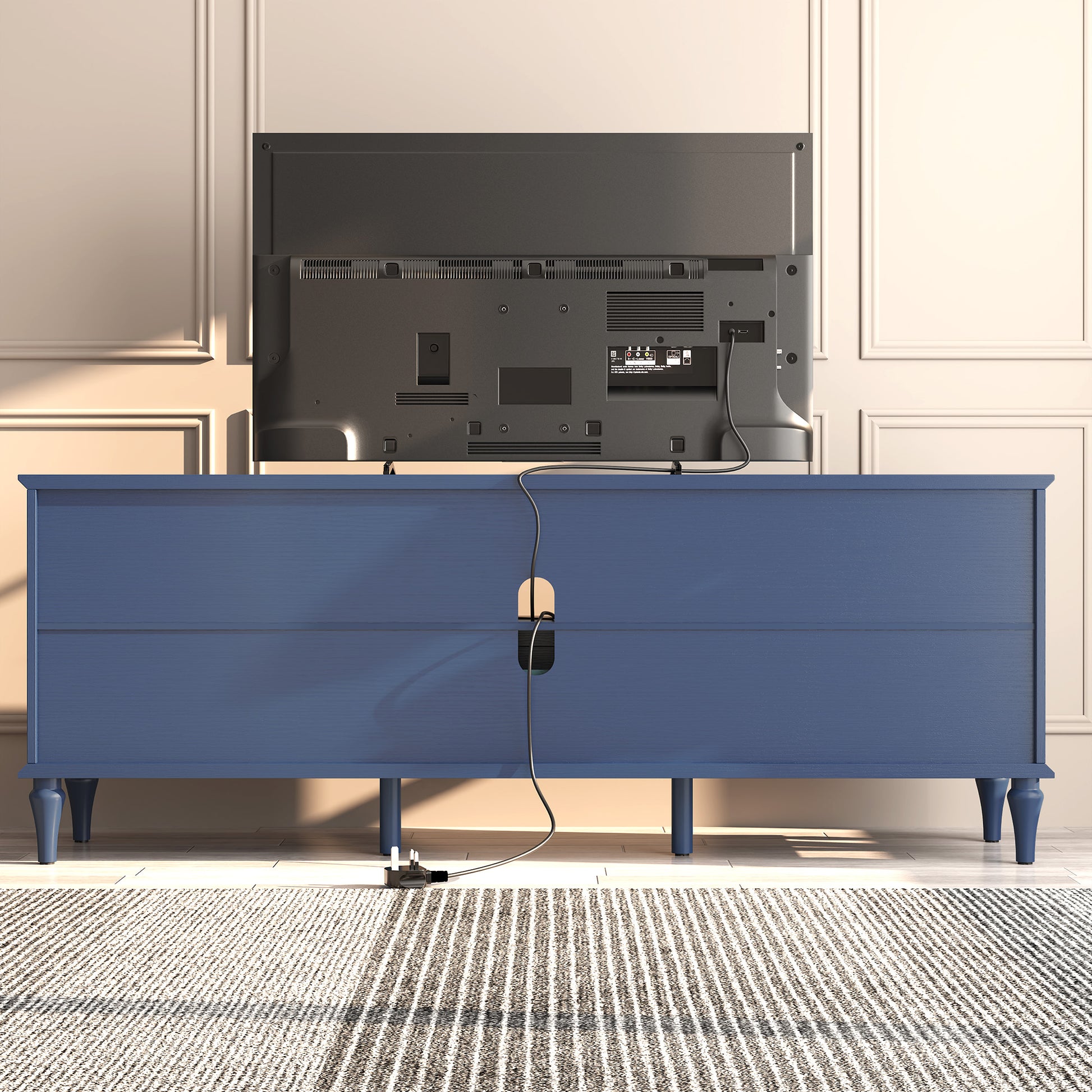 HLR Mid Century 67" TV Stand, for TVs up to 75", Living Room Entertainment Center with 4 Door Storage Cabinet, Navy Blue