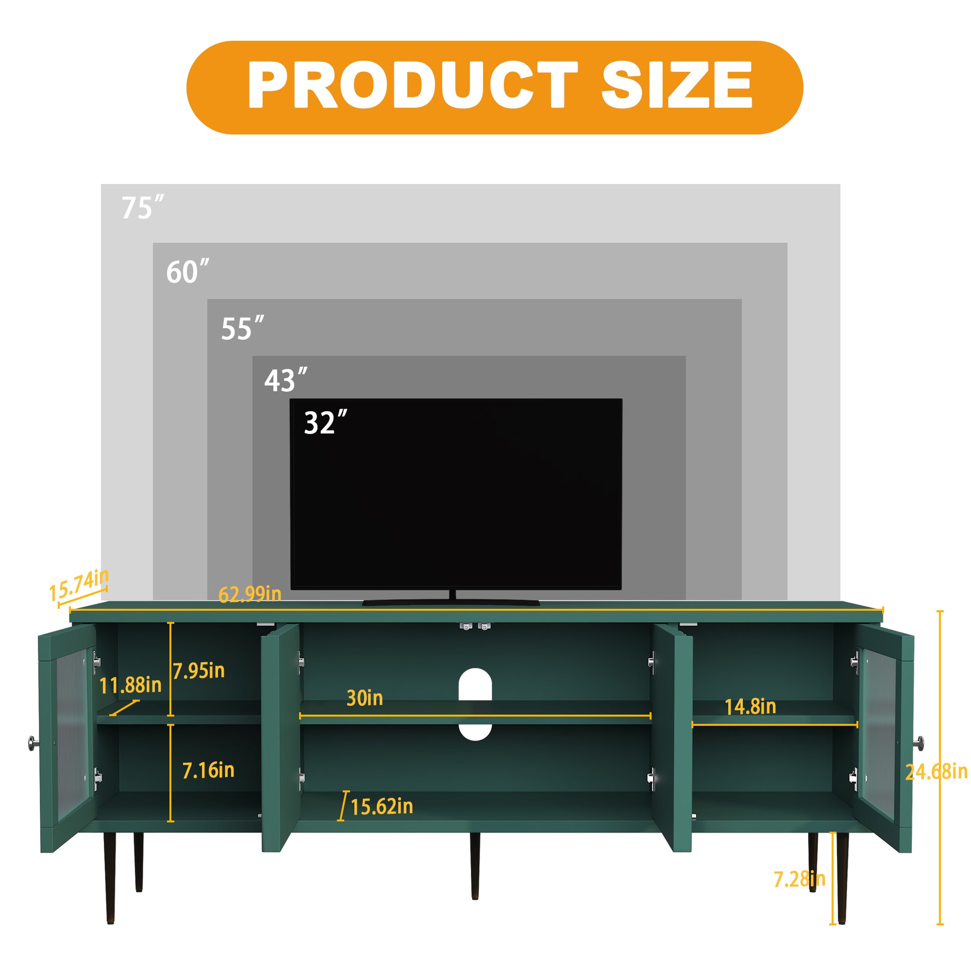 CBJCBJ Modern TV Stand for 70" TV, TV Console Cabinet with Storage, Entertainment Center for Living Room,Green