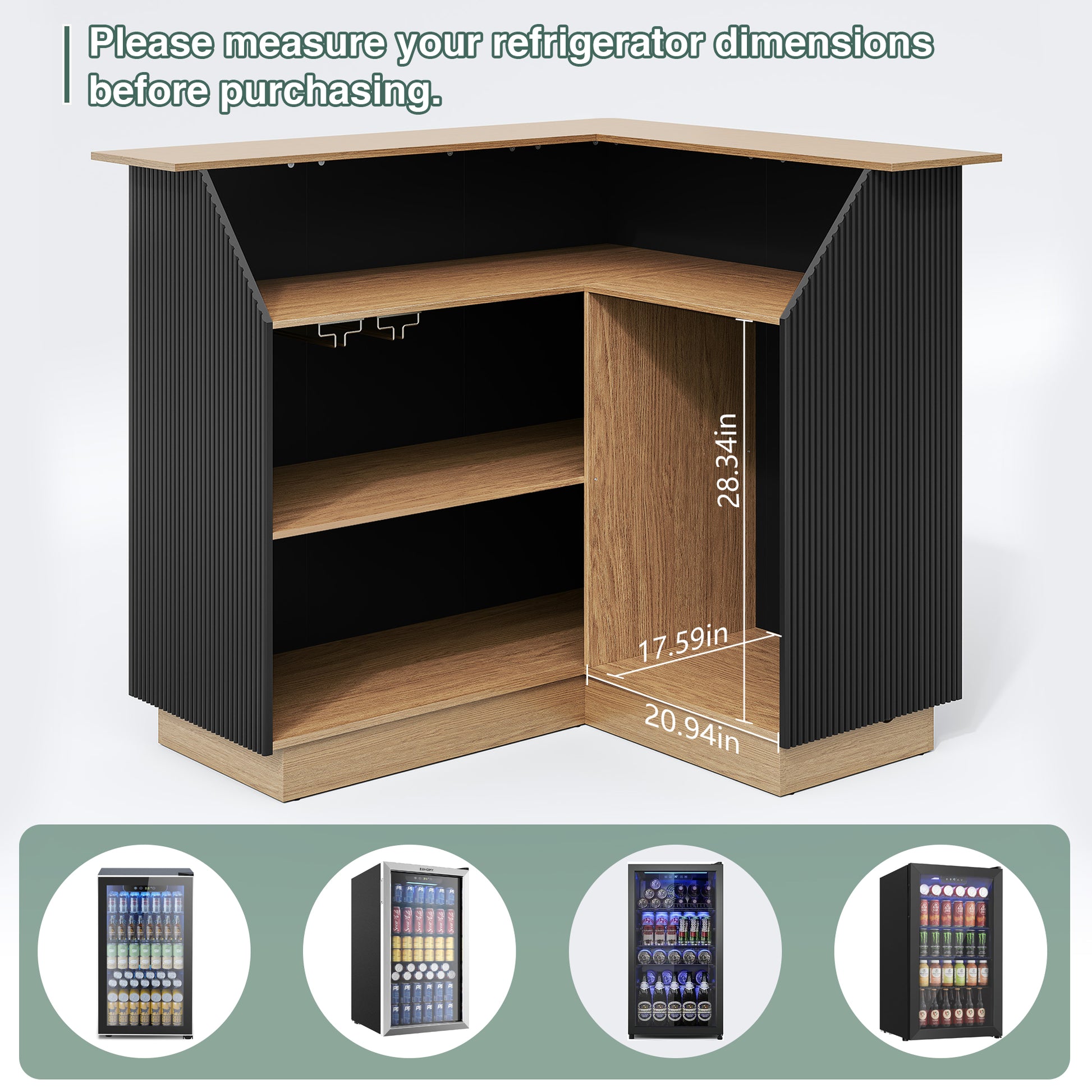 CBJCBJ L-Shaped Home Bar Cabinet,4-Tier Corner Bar counter with Fridge Space,Unit Wine Cabinet with Storage,Black