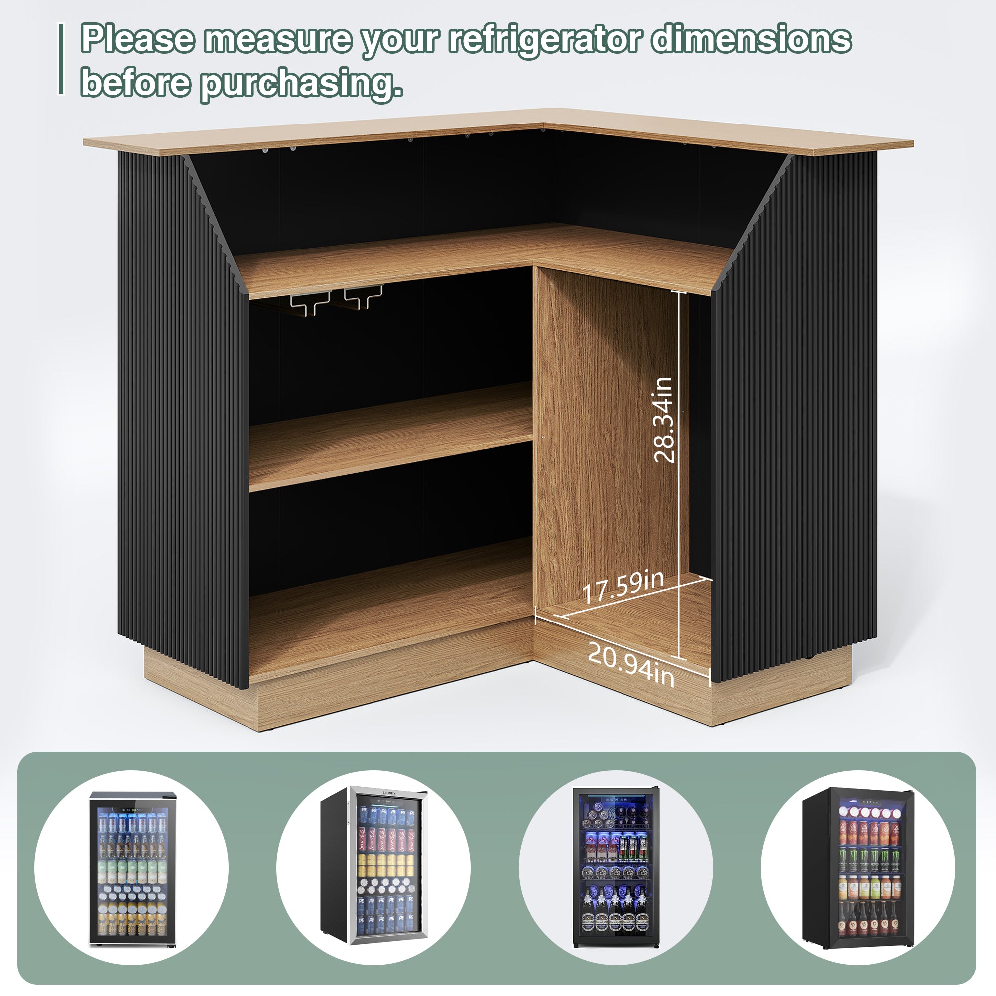 CBJCBJ L-Shaped Home Bar Cabinet,4-Tier Corner Bar counter with Fridge Space,Unit Wine Cabinet with Storage,Black