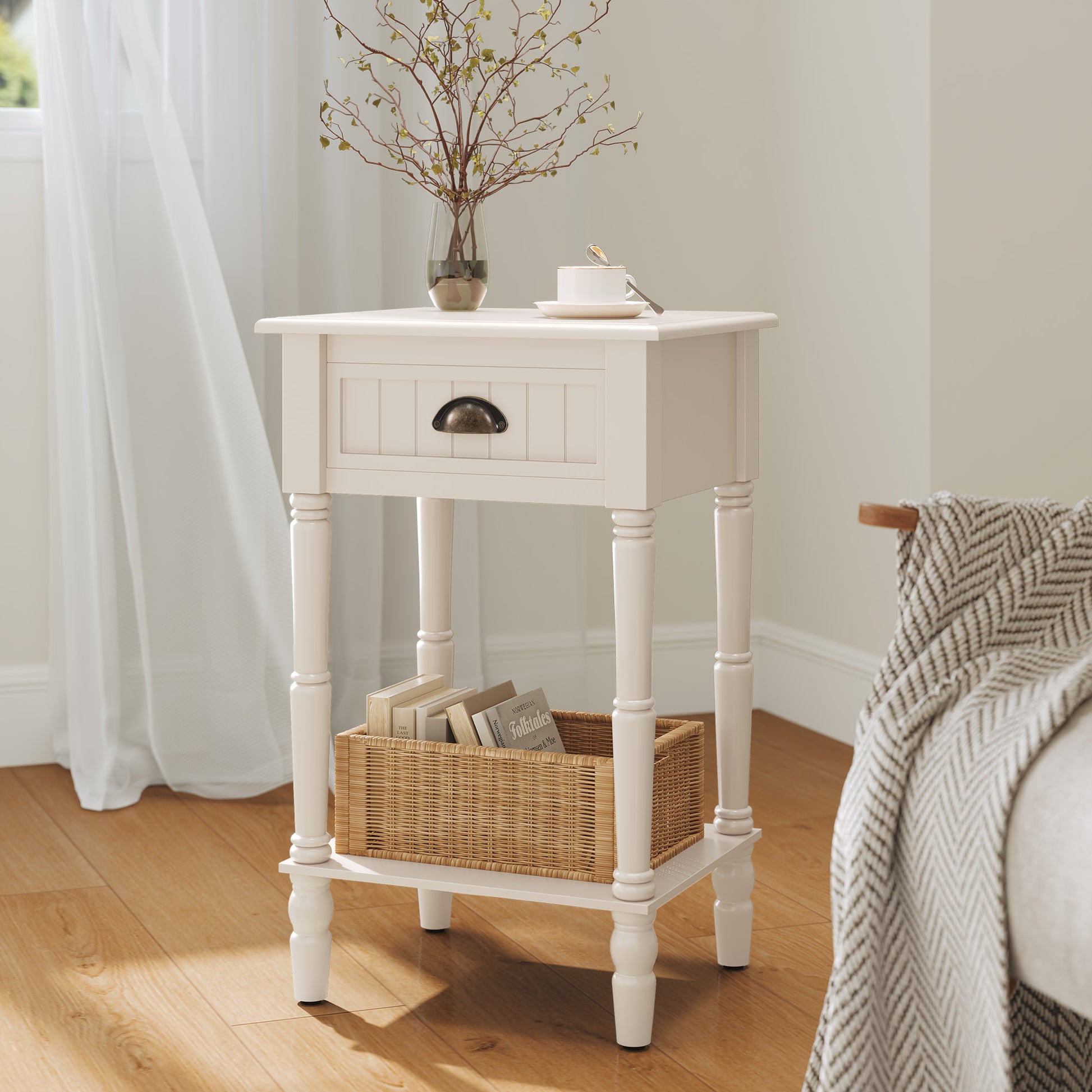 CBJCBJ 26.8"H Retro Nightstands, Side Table with Drawers and Open Shelves, for Bedrooms and Sofas,White