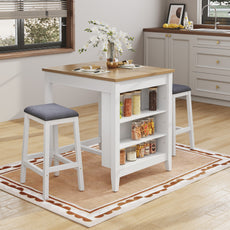 HLR Farmhouse Dining Table Set for 2, Small Kitchen Table Chairs Set of 2 with Tufted for Apartment, White