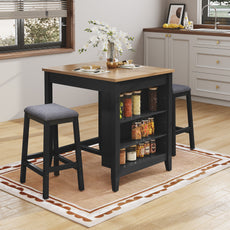HLR Farmhouse Dining Table Set for 2, Small Kitchen Table Chairs Set of 2 with Tufted for Apartment, Black