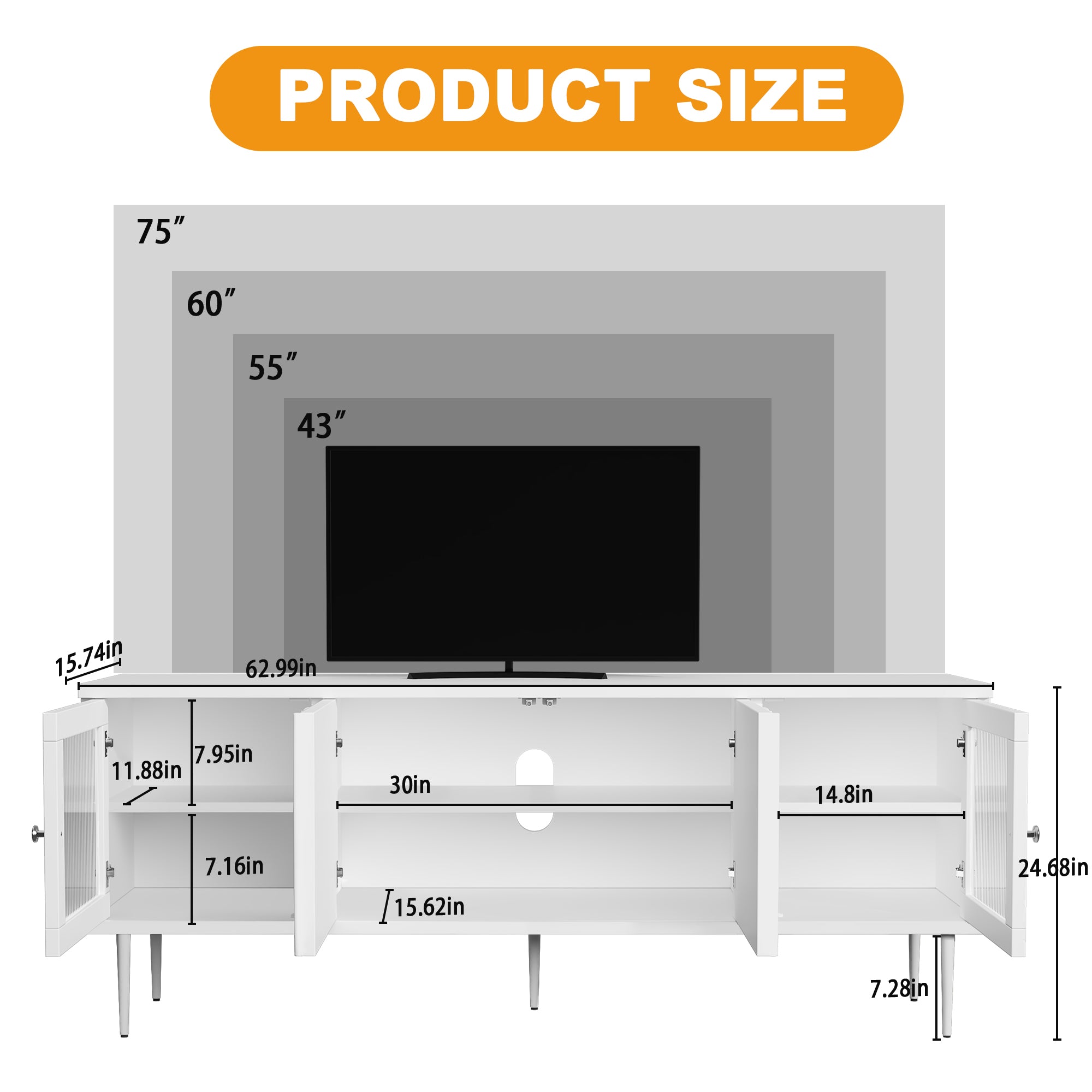 CBJCBJ Modern TV Stand for 70" TV, TV Console Cabinet with Storage, Entertainment Center for Living Room,White