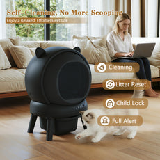 HLR 60L Smart Automatic Self-Cleaning Cat Litter Box, APP Control/Integrated Safety Protection, Cat Ears Design, White