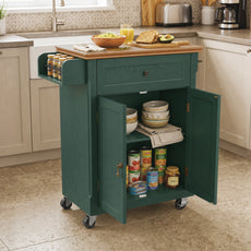 HLR Small Kitchen Islands Table with Storage, Rolling Wood Microwave Cart on Wheels for Dining Room, Green