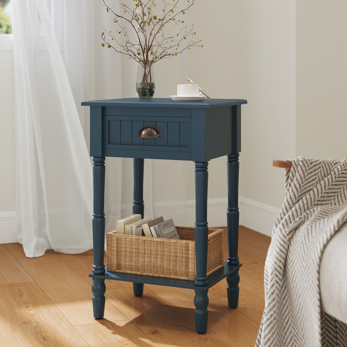 CBJCBJ 26.8"H Retro Nightstands, Side Table with Drawers and Open Shelves, for Bedrooms and Sofas,Blue