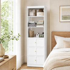 HLR Open Wardrobe Closet System with Adjustable Hanging Rods, Storage Cabinet with Drawers and Shelves, White