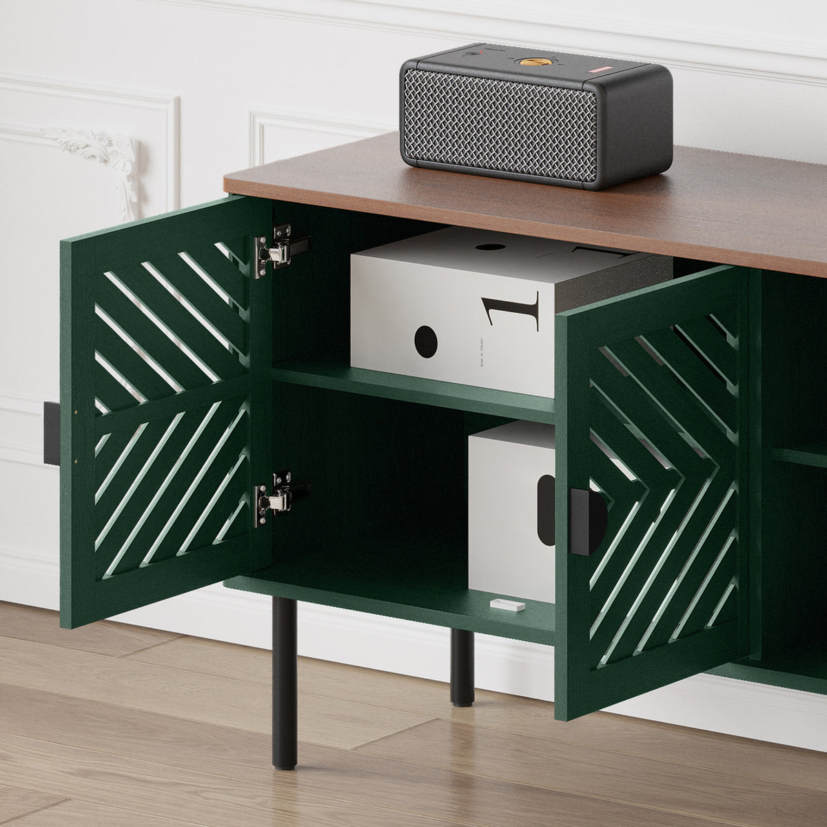 CBJCBJ Modern Mid Century 70" Large TV Stand for 80" TV, Entertainment Center with Storage,Green