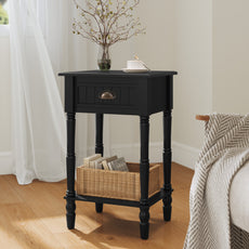 CBJCBJ 26.8"H Retro Nightstands, Side Table with Drawers and Open Shelves, for Bedrooms and Sofas,Black