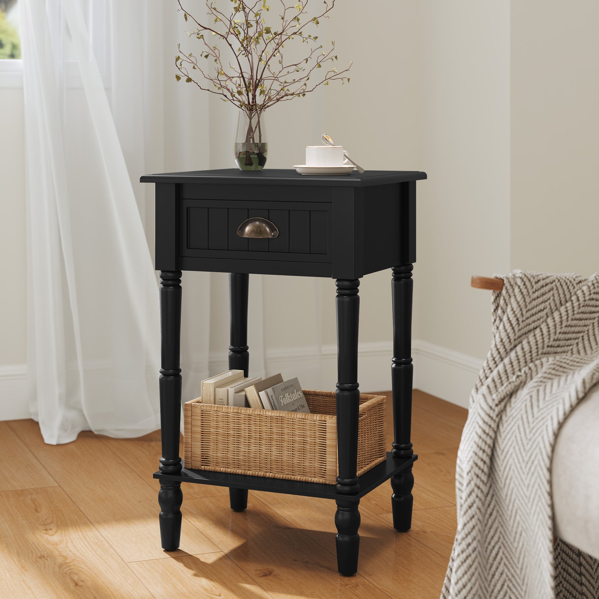 CBJCBJ 26.8"H Retro Nightstands, Side Table with Drawers and Open Shelves, for Bedrooms and Sofas,Black