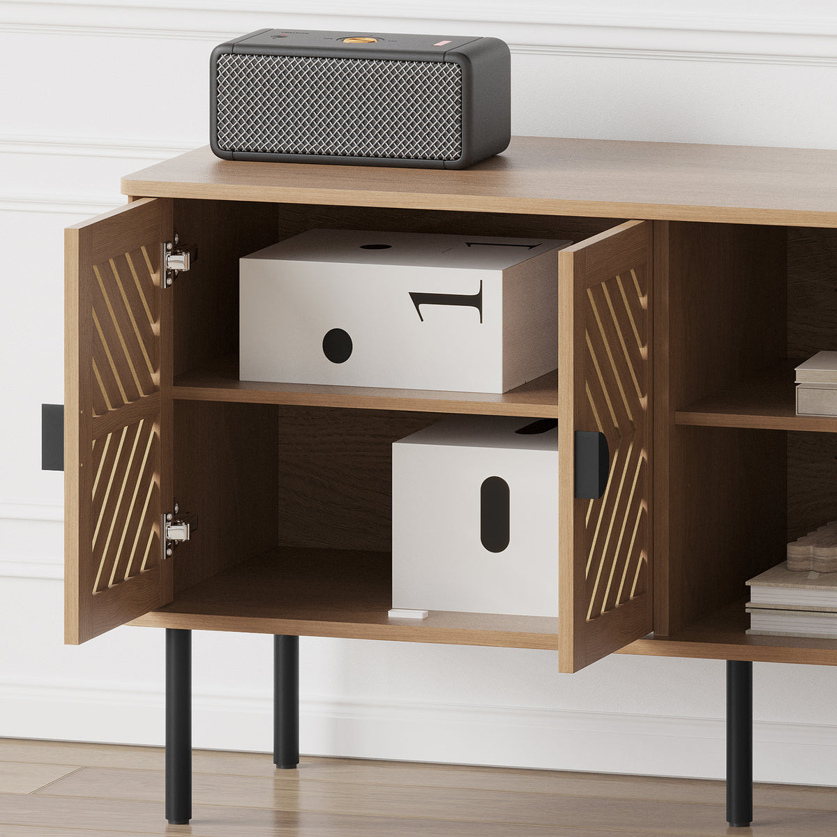 HLR Mid Century Modern 55" TV Stand for 65 Inch TV, Entertainment Center with Storage, Walnut