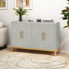 HLR 48" Modern Wood Credenzas & Sideboards with Gold Trim, Storage Cabinet with 4 Doors, Green