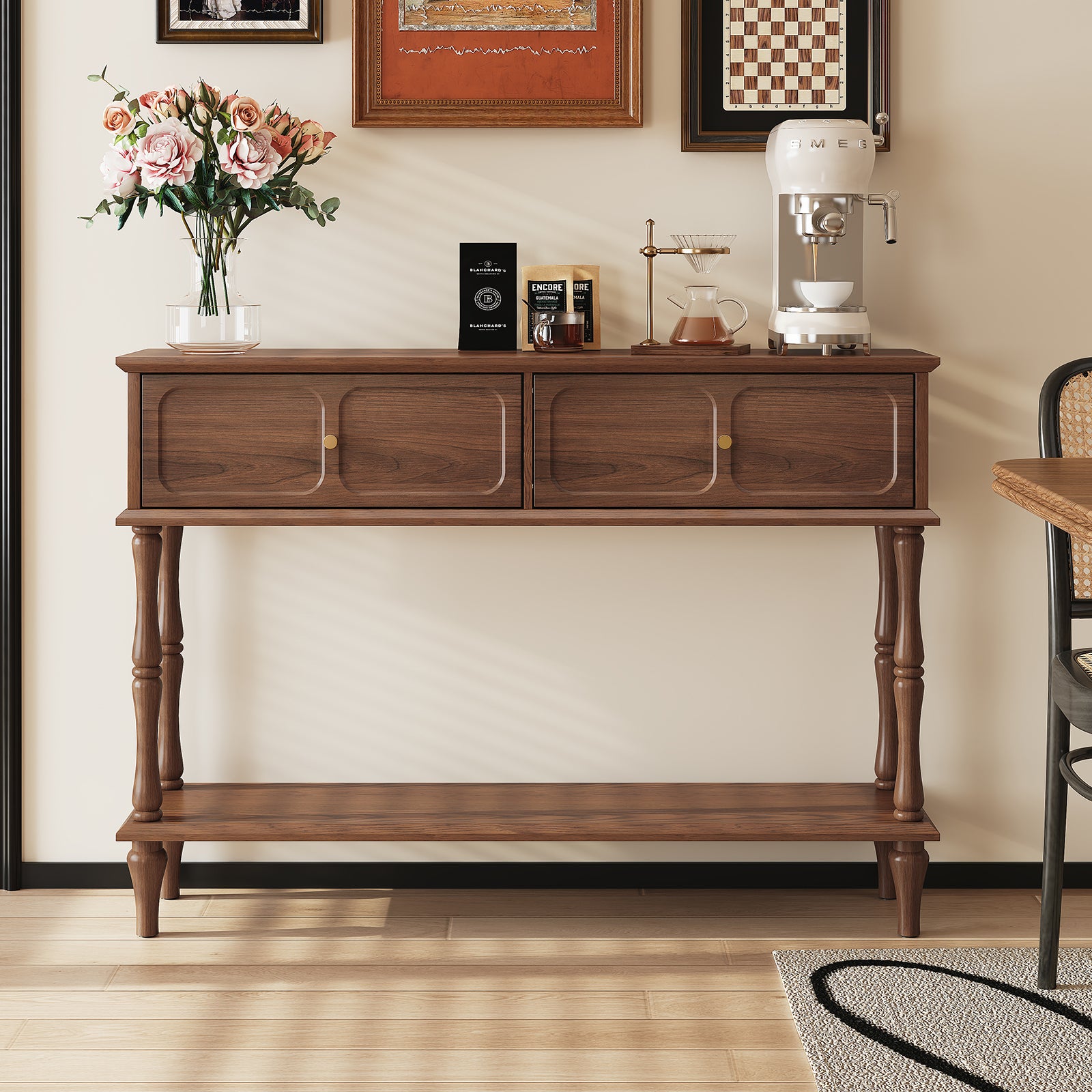 CBJCBJ 47" Mid-Century Console Tables, Entryway Table with Storage for Living Room, Hallway, Brown