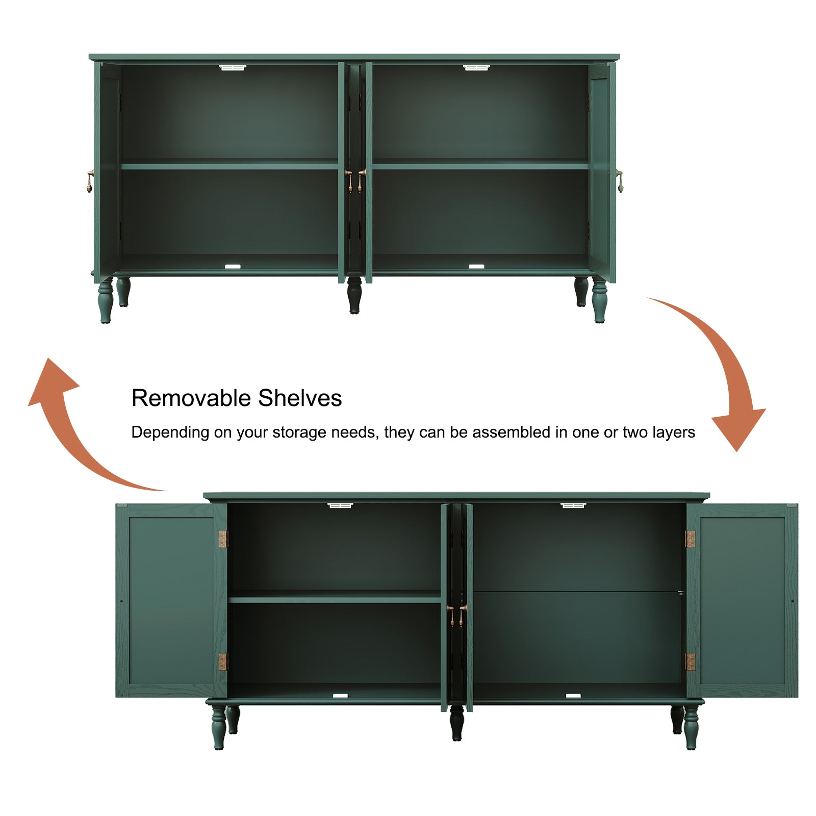 CBJCBJ 58" Retro Sideboard Buffet Cabinet with Storage, Accent Cabinet for Kitchen, Living Room,Green