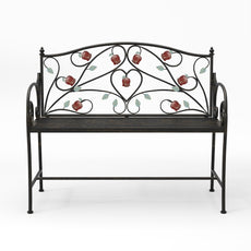 HLR Farmhouse Outdoor Bench with Rose Pattern, 41.7'' Metal Frame Patio Garden Chair Cast Iron, Black