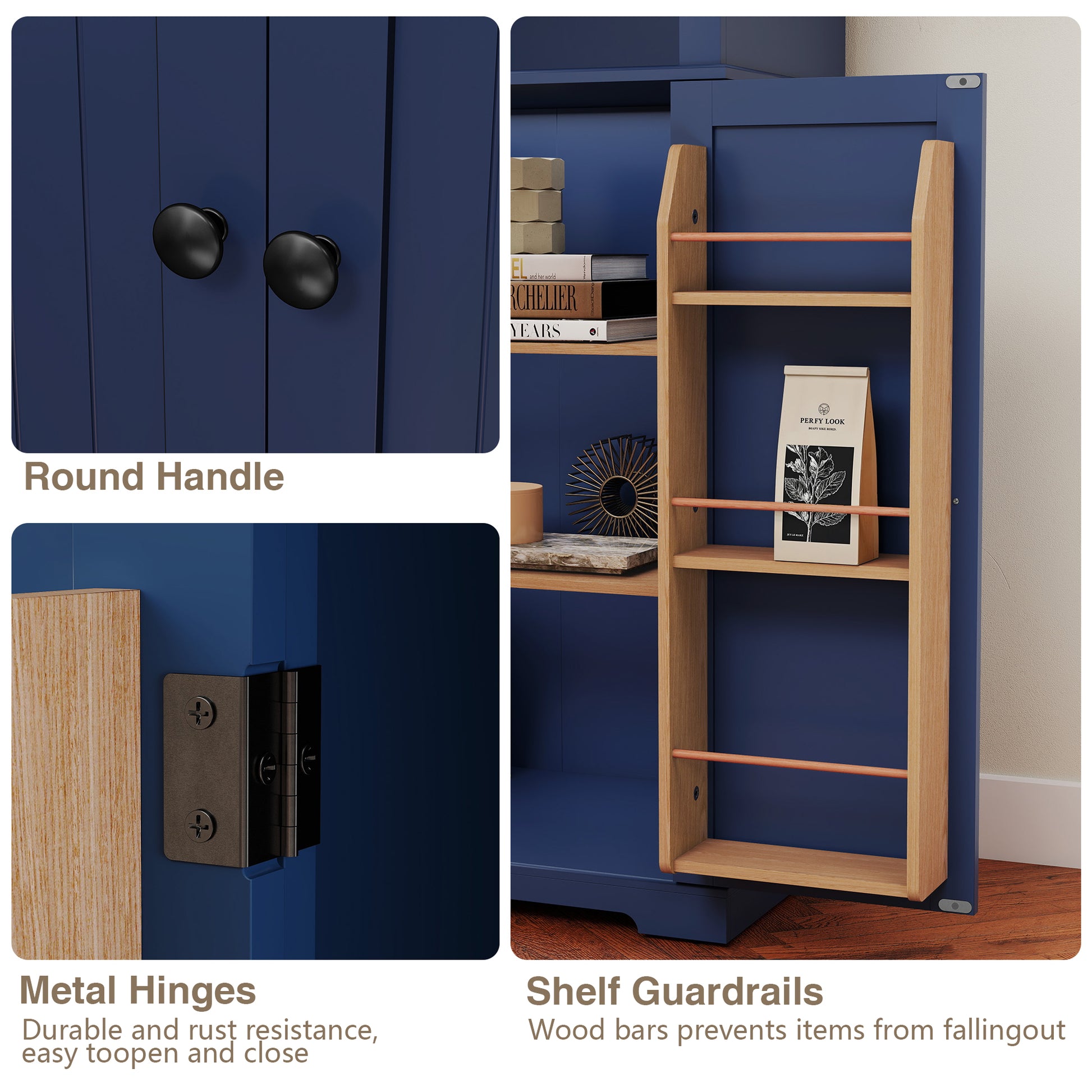 HLR 72" Kitchen Pantry Cabinet, Freestanding Pantry Storage Cabinet with Hutch & Shelves, Navy Blue