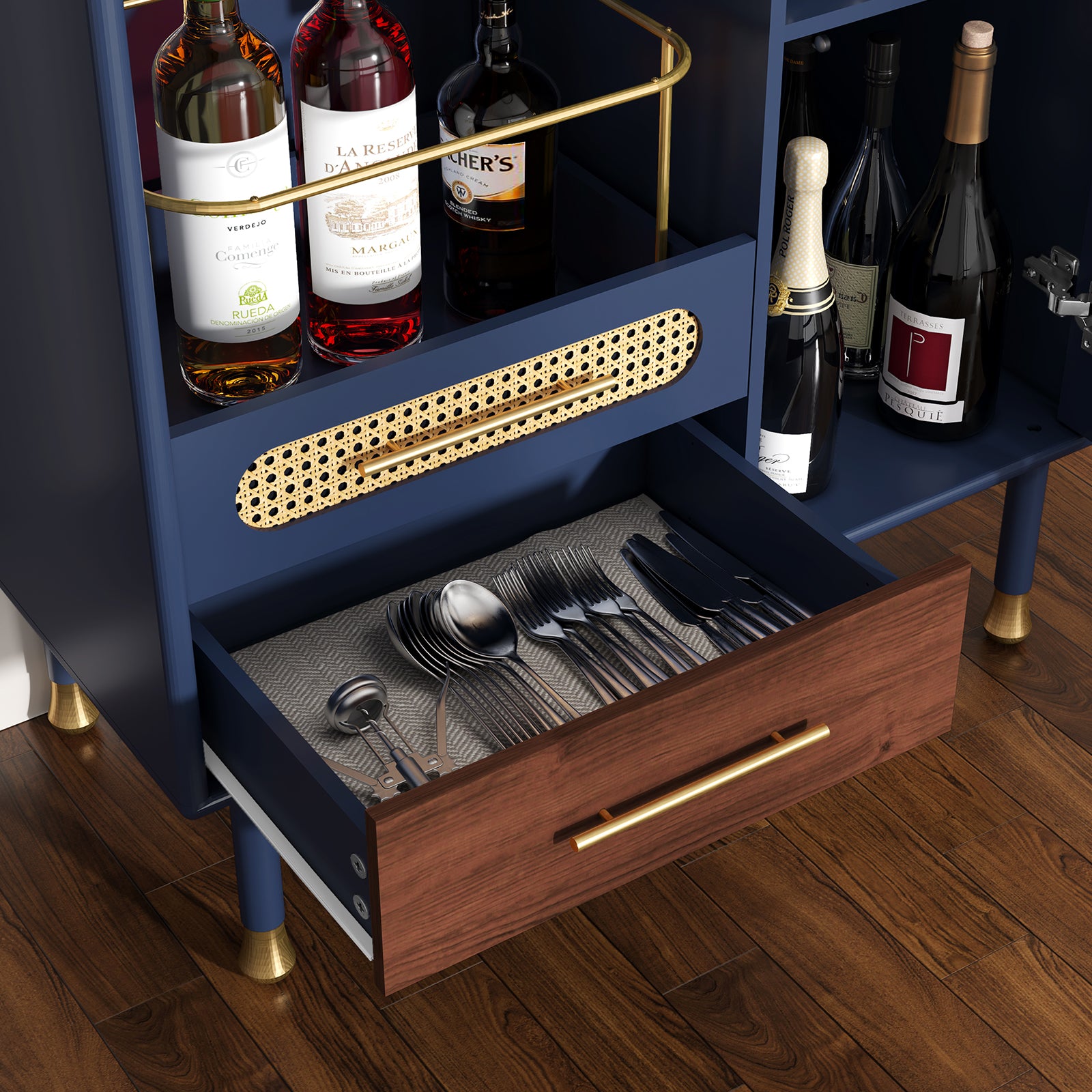 CBJCBJ Modern Coffee Bar Cabinet with Storage, Wine Cabinet with Glass Racks, Sideboard for Living Room,Blue