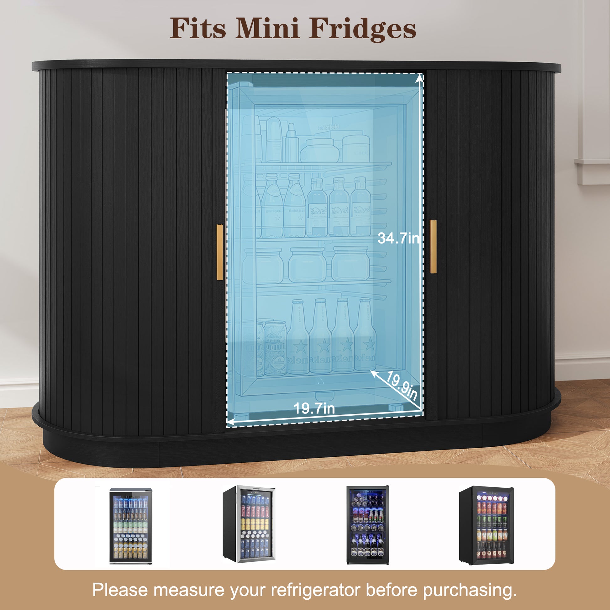 HLR Mid Century Coffee Bar Cabinet, Wine Cabinet Mini Fridge Space, Black
