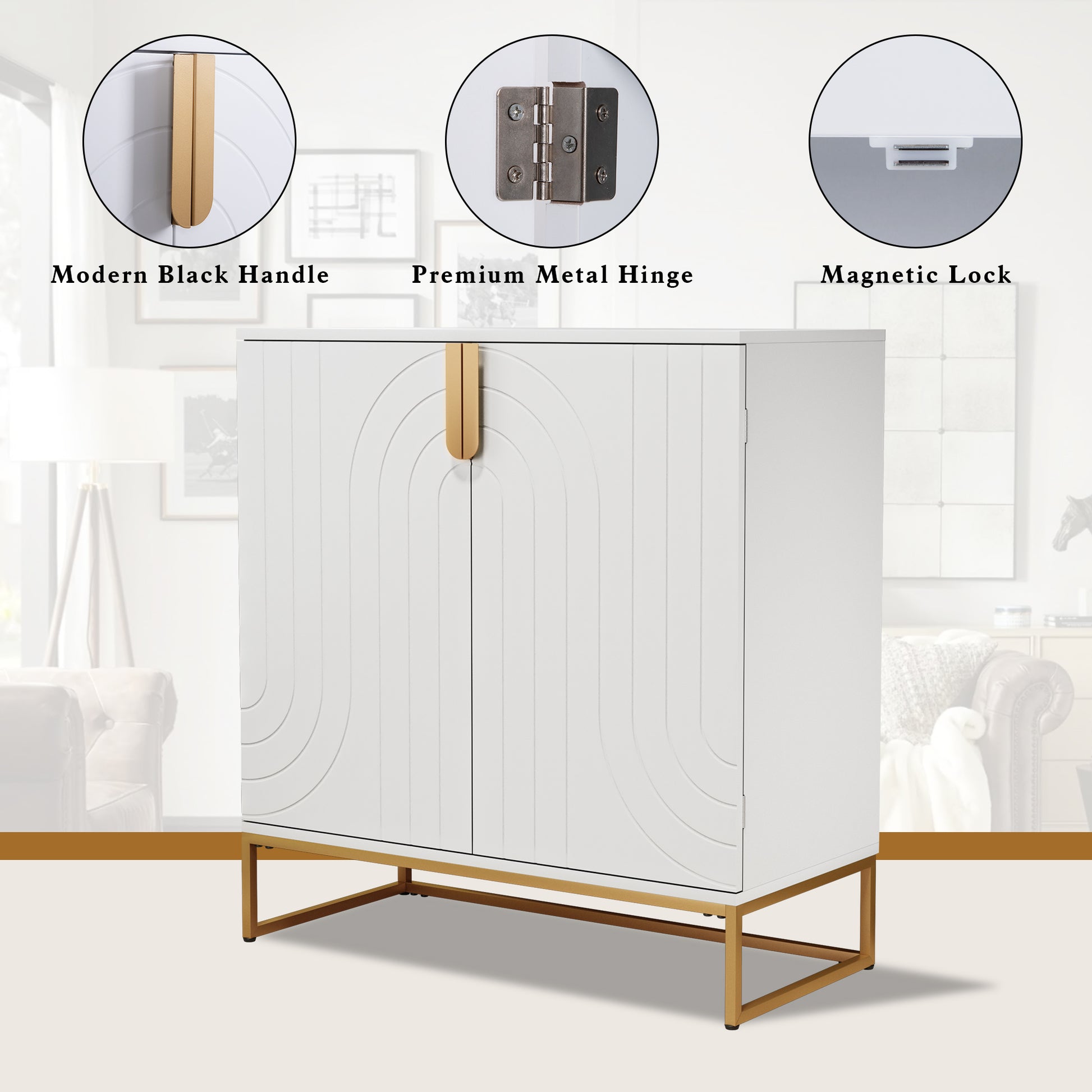 HLR 31.7" Kitchen Wood Accent Cabinet with 2 Doors, Sideboard with Storage for Dining Room, White