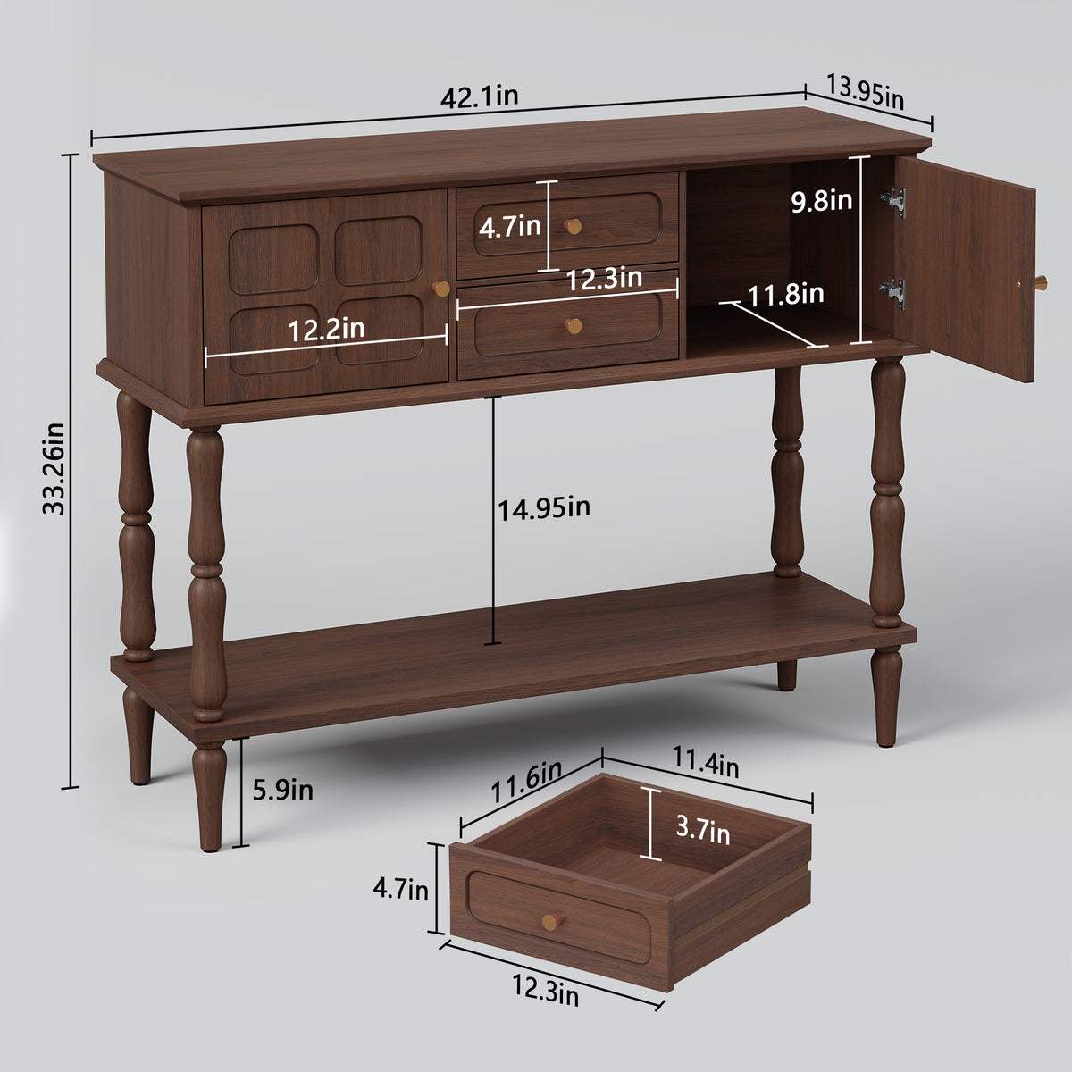 HLR Modern 42.1" Consoles Table, Entryway Table with Storage Shelf Quick Assembly for Living Room, Brown