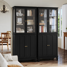 CBJCBJ Modern Bookcase with Storage, Display Cabinet with Glass Doors, Storage Cabinet with Adjustable Shelves,Black