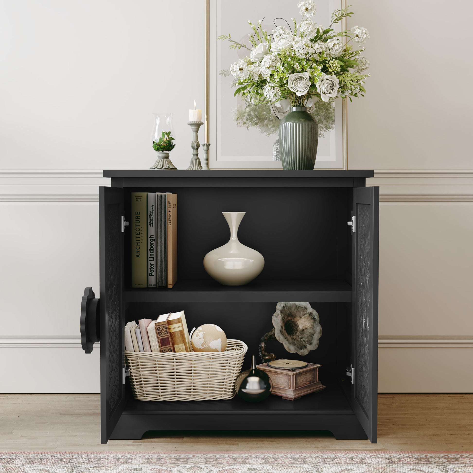 HLR 31.5" W Mid Century Modern Accent Cabinet with 2 Doors, Credenzas & Sideboard Buffet with Storage, Black
