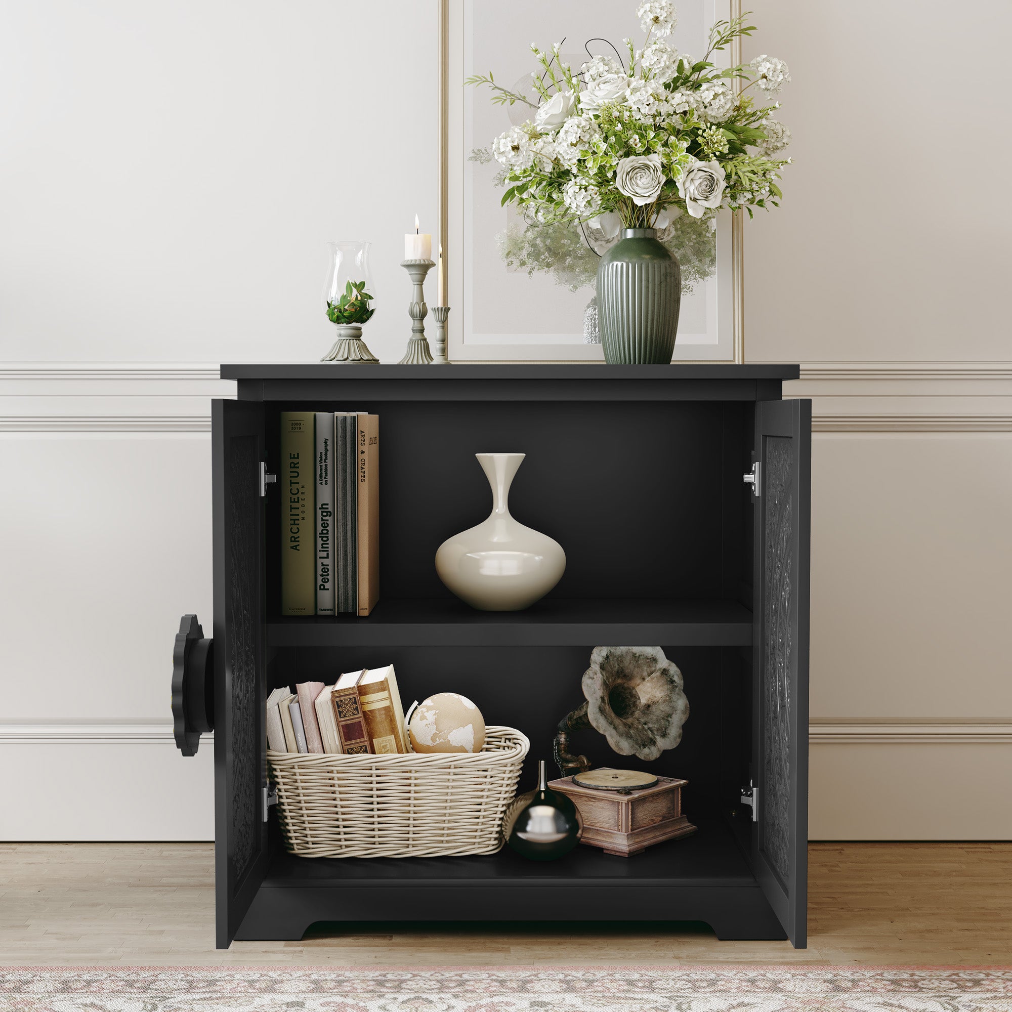 HLR 31.5" W Mid Century Modern Accent Cabinet with 2 Doors, Credenzas & Sideboard Buffet with Storage, Black