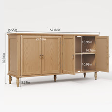 HLR 58'' Large Sideboard Buffet Cabinet with Storage, 4 Doors Modern Credenza Table for Living Room, Wood