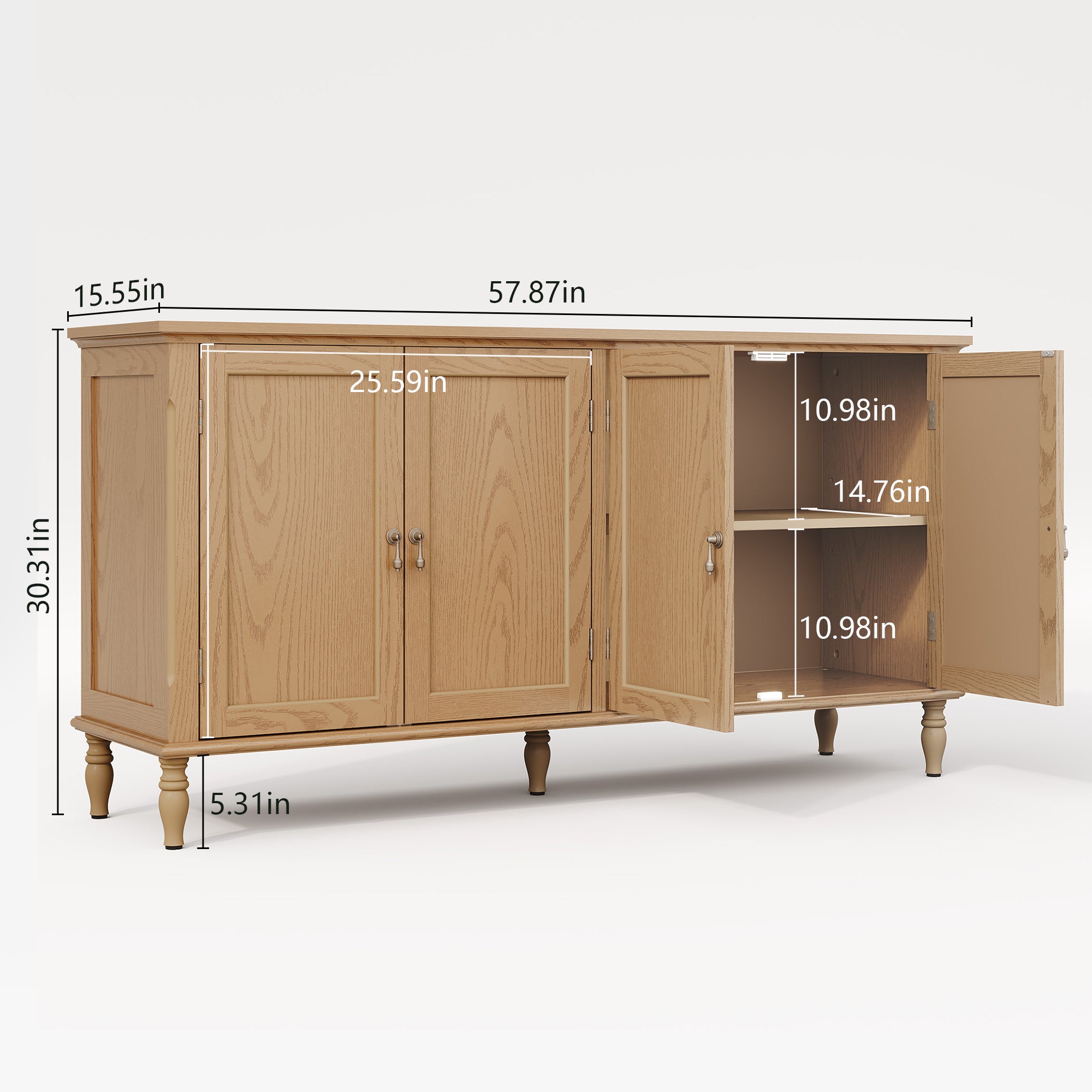 HLR 58'' Large Sideboard Buffet Cabinet with Storage, 4 Doors Modern Credenza Table for Living Room, Wood