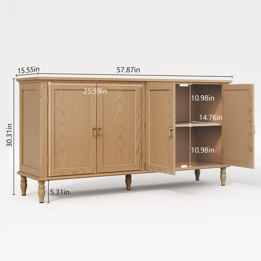 HLR 58'' Large Sideboard Buffet Cabinet with Storage, 4 Doors Modern Credenza Table for Living Room, Wood