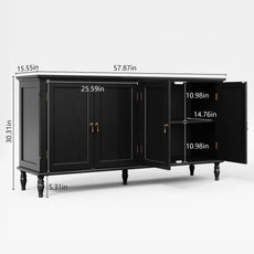 HLR 58'' Large Sideboard Buffet Cabinet with Storage, 4 Doors Modern Credenza Table for Living Room, Black