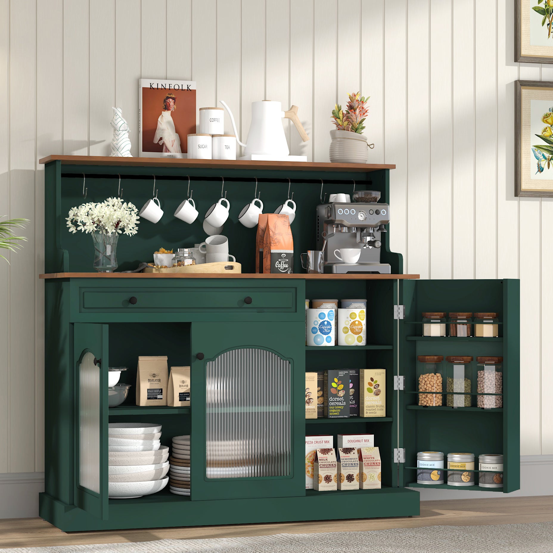 HLR® 48” Farmhosue Coffee Bar Cabinet with Hutch