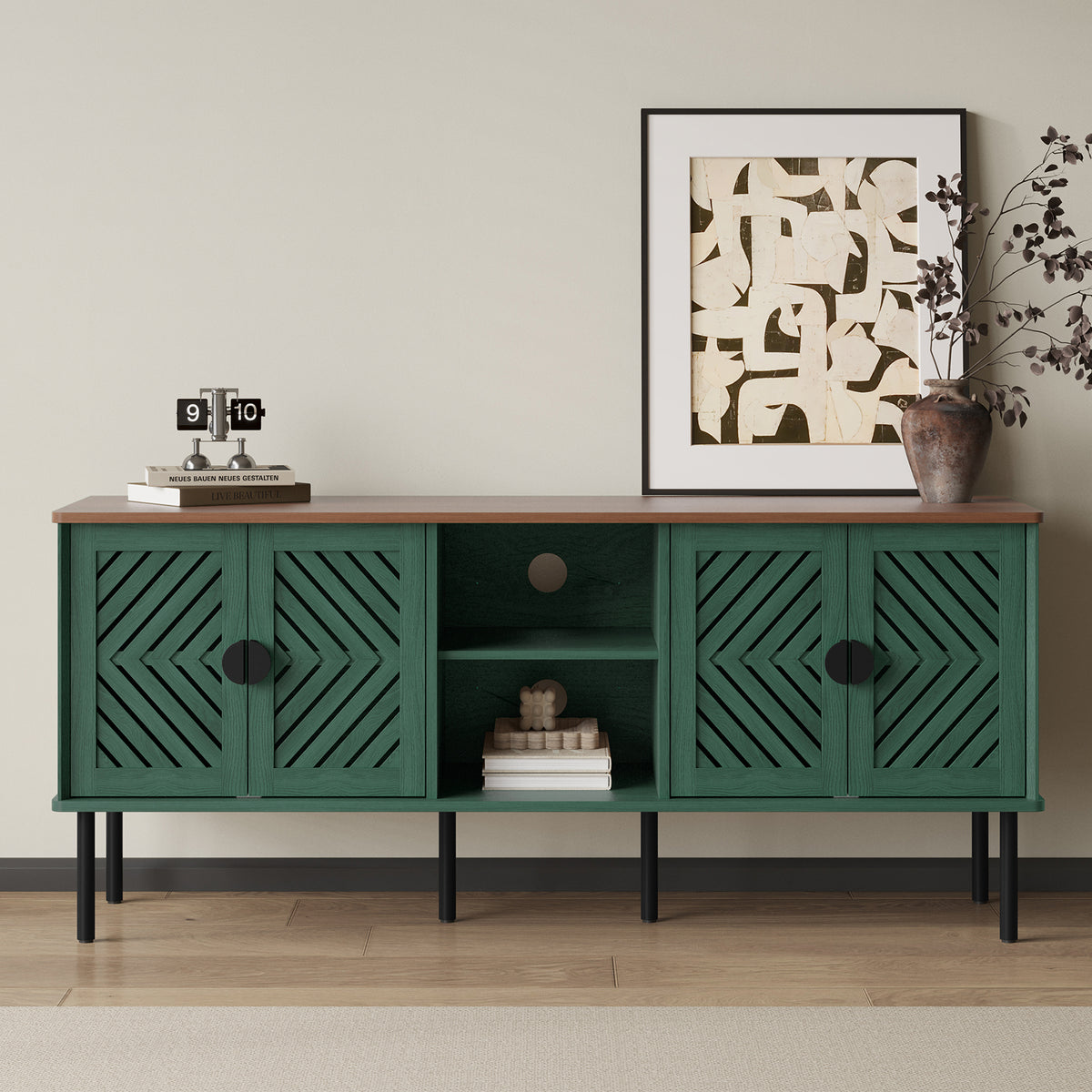 HLR Mid Century Modern 55" TV Stand for 65 Inch TV, Entertainment Center with Storage, Green
