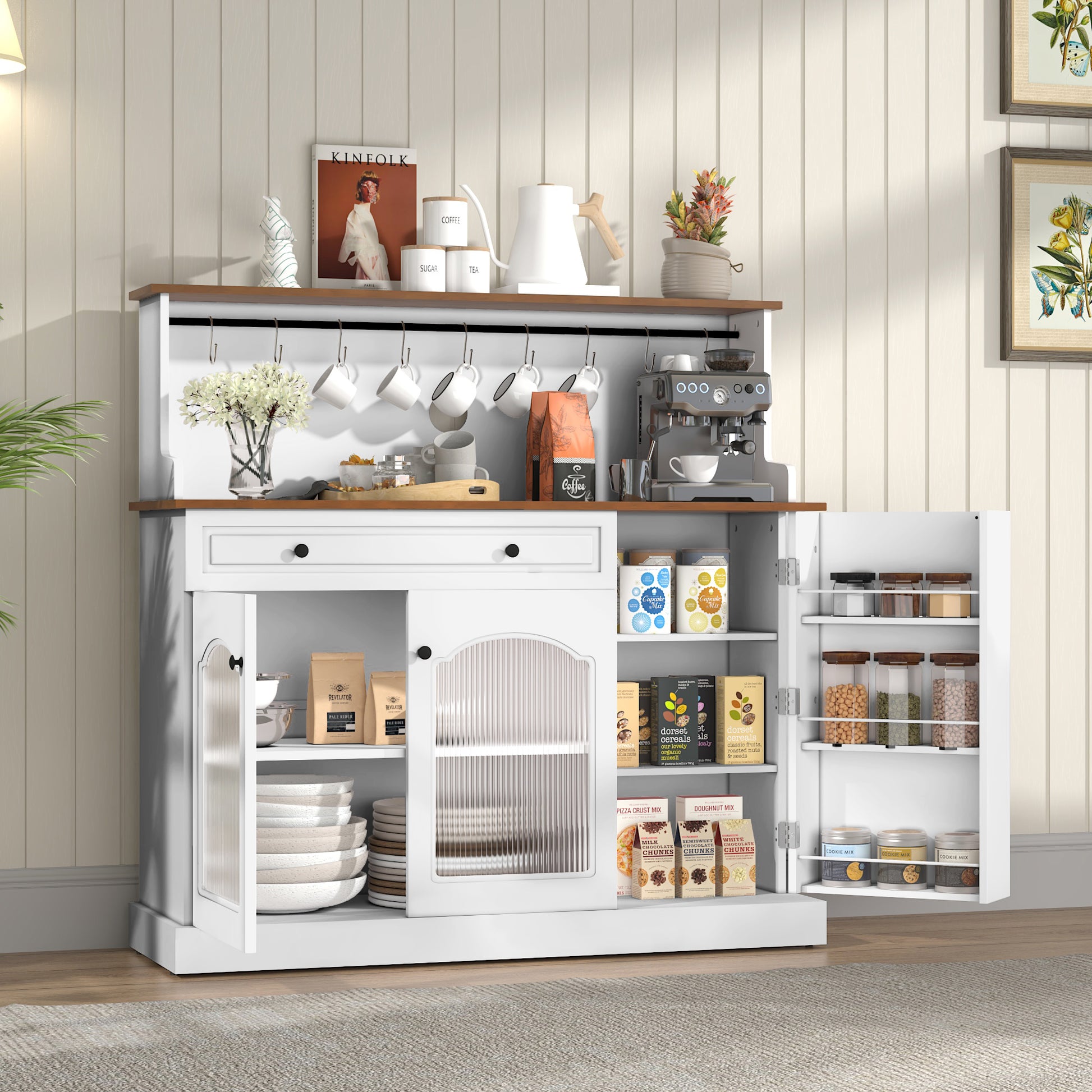 HLR® 48” Farmhosue Coffee Bar Cabinet with Hutch