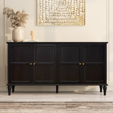 CBJCBJ Mid-Century 58'' Wood 4 Door Sideboard Buffet Cabinet for Living Dining & Bedroom (Black)