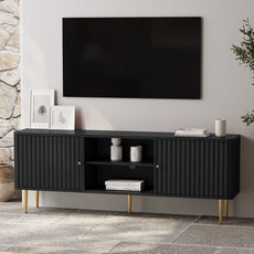 HLR 67 In Fluted TV Stand for TVs Up to 75 Inch, Mid Century Modern Entertainment Center with Storage, Black