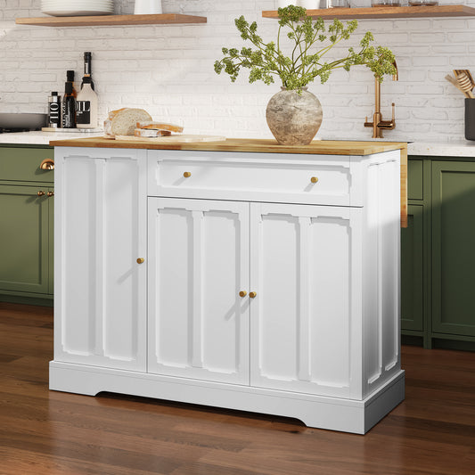CBJCBJ 47.2" Modern Rolling Kitchen Island with Drop Leaf, Kitchen Cart with Storage, White