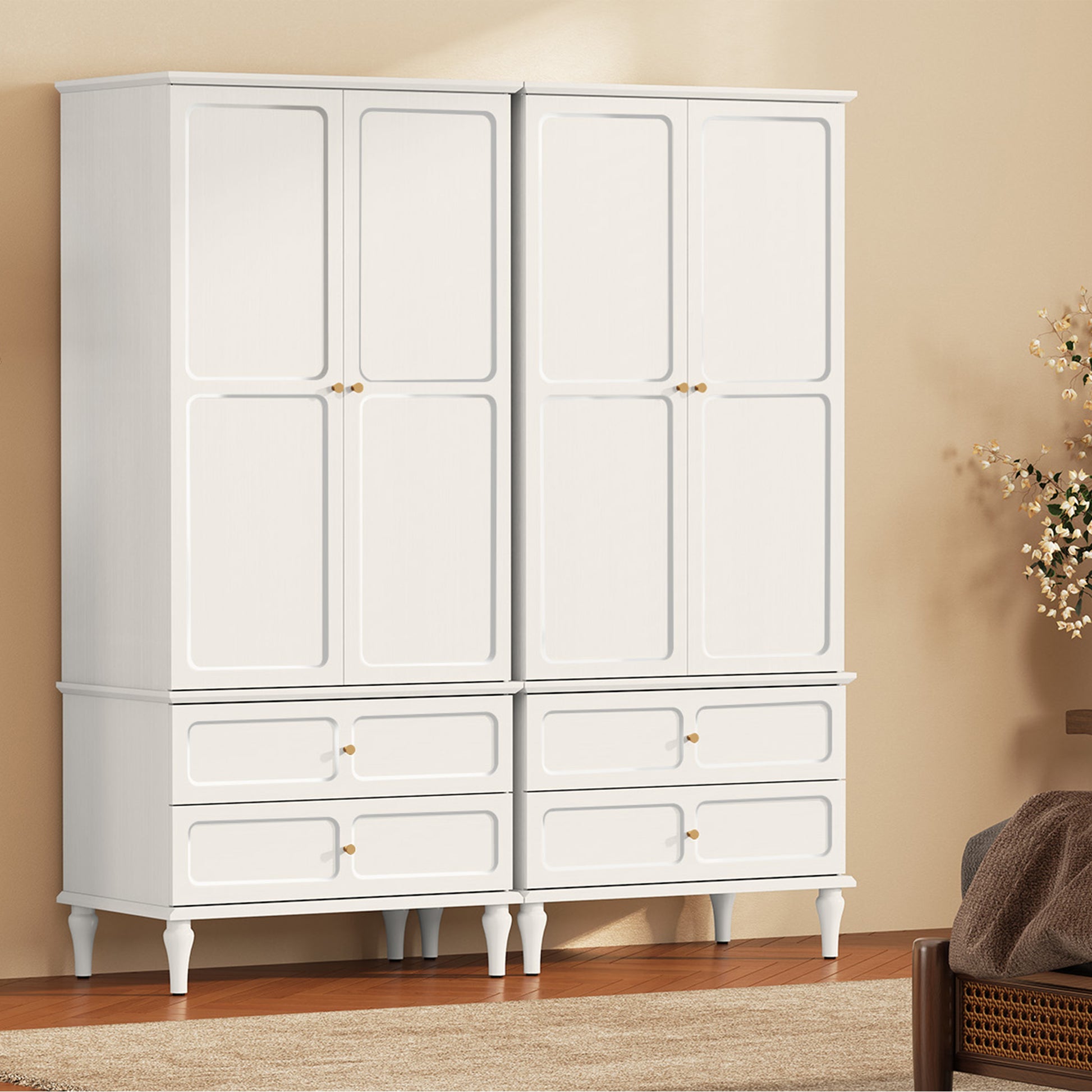 HLR 71" Tall Modern Wood Armoire Wardrobe Closet, Freestanding Cabinet with Hanging Rod for Bedroom