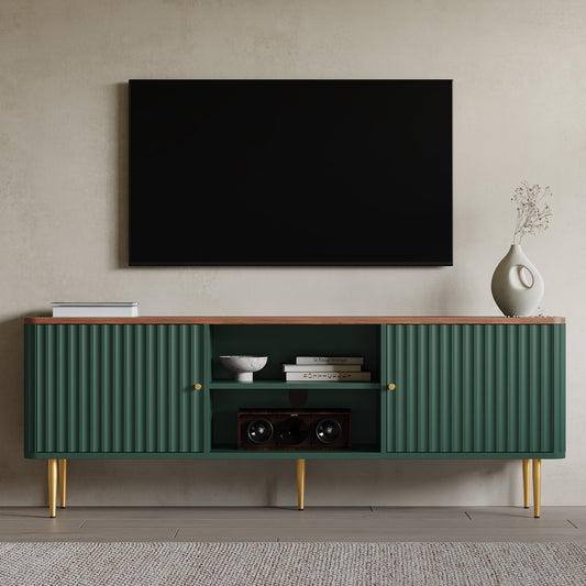 CBJCBJ Modern Fluted 67" TV Stand for 75inch TV with Storage, Entertainment Center for Living Room,Green