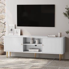 HLR 67 In Fluted TV Stand for TVs Up to 75 Inch, Mid Century Modern Entertainment Center with Storage, White
